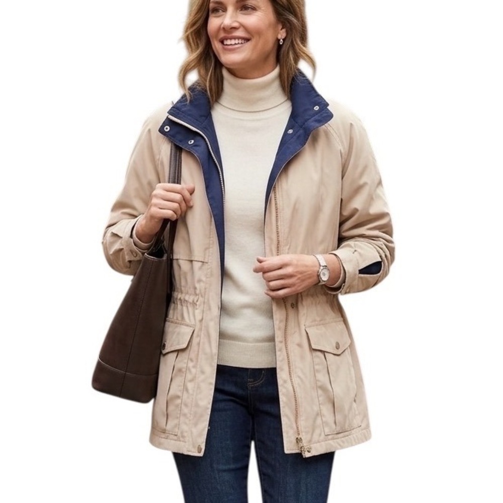 London Fog Towne Womens Stone Utility Field Jacket Zip Out Lining Adorondak S